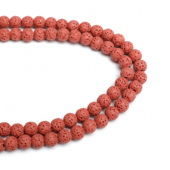Picture of Lava Rock ( Natural ) Beads Round Red Brown About 6mm Dia., Hole: Approx 1.5mm, 40cm(15 6/8") long, 1 Strand (Approx 64 PCs/Strand)