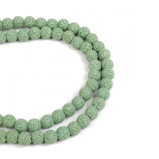 Picture of Lava Rock ( Natural ) Beads Round Light Green About 8mm Dia., Hole: Approx 2.2mm, 40cm(15 6/8") long, 1 Strand (Approx 51 PCs/Strand)