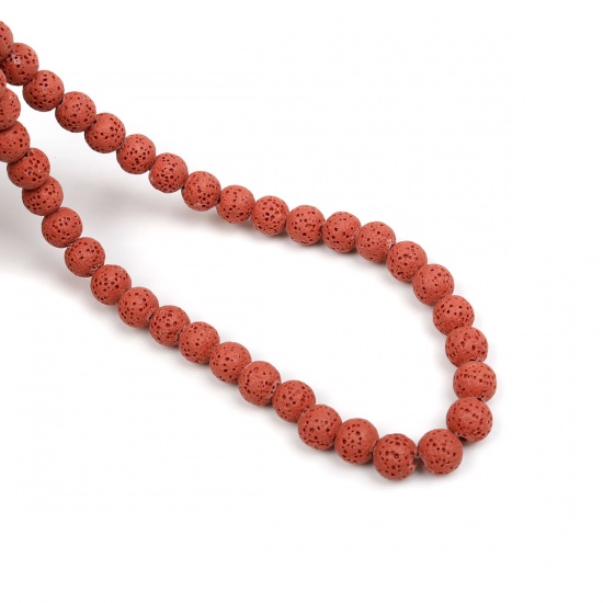 Picture of Lava Rock ( Natural ) Beads Round Red Brown About 8mm Dia., Hole: Approx 2.2mm, 40.5cm(16") long, 1 Strand (Approx 52 PCs/Strand)