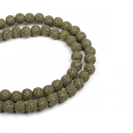 Immagine di Pietra Lavica ( Naturale ) Perline Tondo Combattimento-Verde Come 8mm Dia., Foro: Circa 2.2mm, 40cm Lunghezza, 1 Filo (Circa 51 Pz/Treccia)
