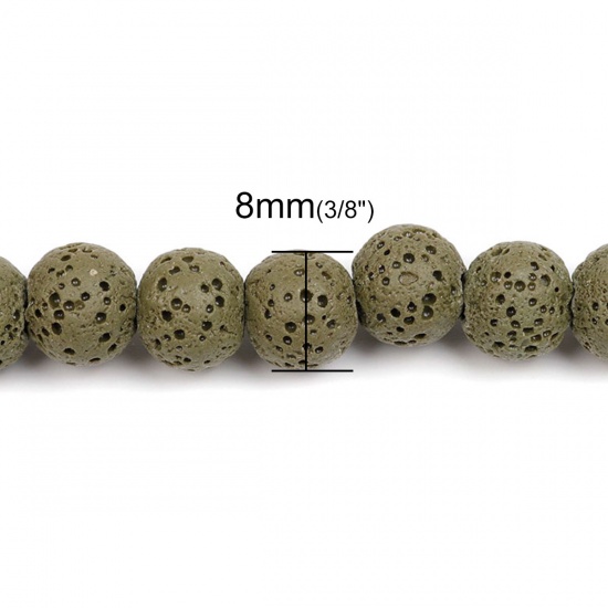 Picture of Lava Rock ( Natural ) Beads Round Army Green About 8mm Dia., Hole: Approx 2.2mm, 40cm(15 6/8") long, 1 Strand (Approx 51 PCs/Strand)