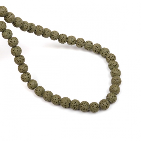 Picture of Lava Rock ( Natural ) Beads Round Army Green About 8mm Dia., Hole: Approx 2.2mm, 40cm(15 6/8") long, 1 Strand (Approx 51 PCs/Strand)