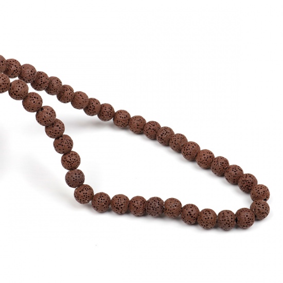 Picture of Lava Rock ( Natural ) Beads Round Brown About 8mm Dia., Hole: Approx 2.2mm, 40.5cm(16") long, 1 Strand (Approx 51 PCs/Strand)