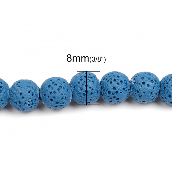 Picture of Lava Rock ( Natural ) Beads Round Blue About 8mm Dia., Hole: Approx 2.2mm, 39.5cm(15 4/8") long, 1 Strand (Approx 51 PCs/Strand)