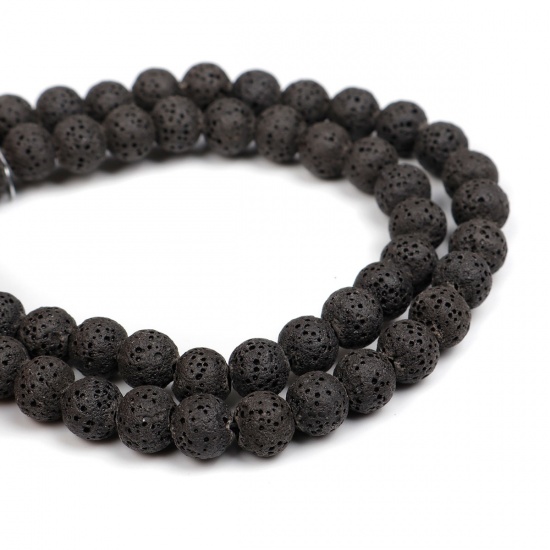 Picture of Lava Rock ( Natural ) Beads Round Black About 8mm Dia., Hole: Approx 2.2mm, 40.5cm(16") long, 1 Strand (Approx 51 PCs/Strand)