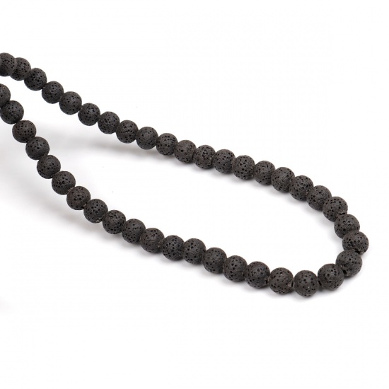 Picture of Lava Rock ( Natural ) Beads Round Black About 8mm Dia., Hole: Approx 2.2mm, 40.5cm(16") long, 1 Strand (Approx 51 PCs/Strand)