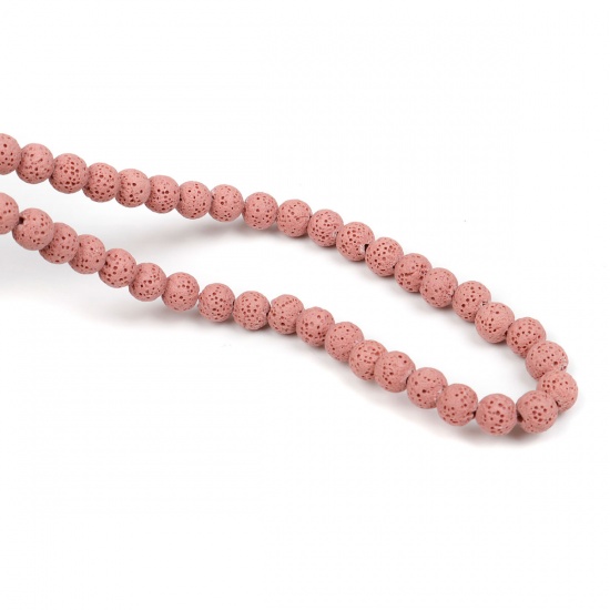 Picture of Lava Rock ( Natural ) Beads Round Dark Pink About 8mm Dia., Hole: Approx 2.2mm, 40cm(15 6/8") long, 1 Strand (Approx 51 PCs/Strand)