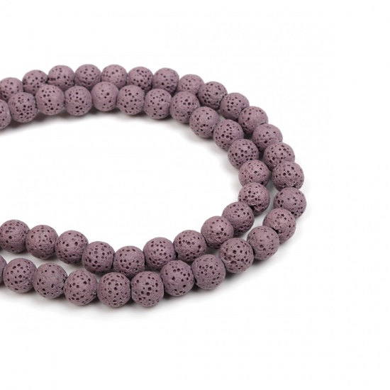 Picture of Lava Rock ( Natural ) Beads Round Purple About 8mm Dia., Hole: Approx 2.2mm, 40cm(15 6/8") long, 1 Strand (Approx 53 PCs/Strand)