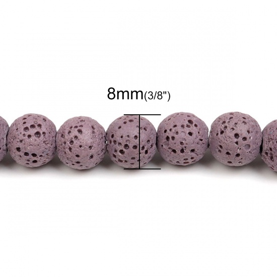 Picture of Lava Rock ( Natural ) Beads Round Purple About 8mm Dia., Hole: Approx 2.2mm, 40cm(15 6/8") long, 1 Strand (Approx 53 PCs/Strand)