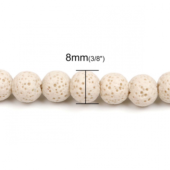 Picture of Lava Rock ( Natural ) Beads Round Creamy-White About 8mm Dia., Hole: Approx 2.2mm, 39.5cm(15 4/8") long, 1 Strand (Approx 51 PCs/Strand)