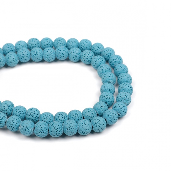 Picture of Lava Rock ( Natural ) Beads Round Light Blue About 8mm Dia., Hole: Approx 2.2mm, 40.5cm(16") long, 1 Strand (Approx 51 PCs/Strand)
