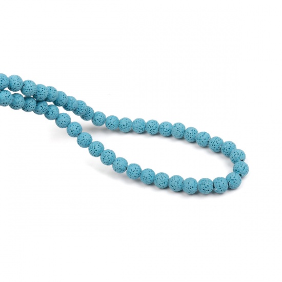 Picture of Lava Rock ( Natural ) Beads Round Light Blue About 8mm Dia., Hole: Approx 2.2mm, 40.5cm(16") long, 1 Strand (Approx 51 PCs/Strand)