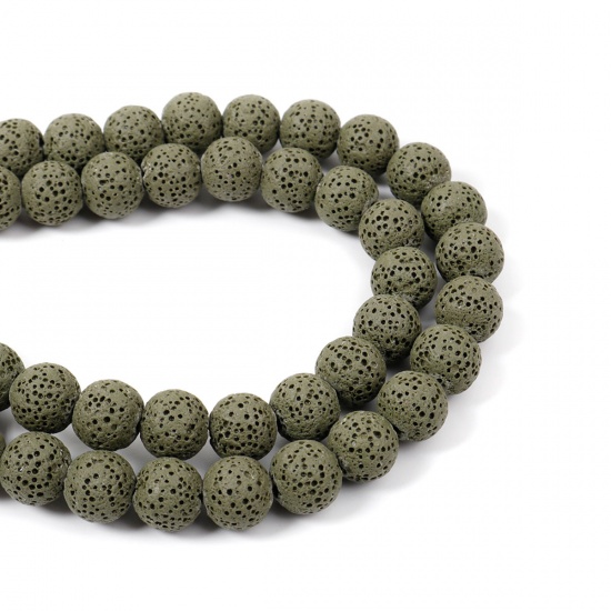 Picture of Lava Rock ( Natural ) Beads Round Army Green About 10mm Dia., Hole: Approx 2.3mm, 39.5cm(15 4/8") long, 1 Strand (Approx 41 PCs/Strand)