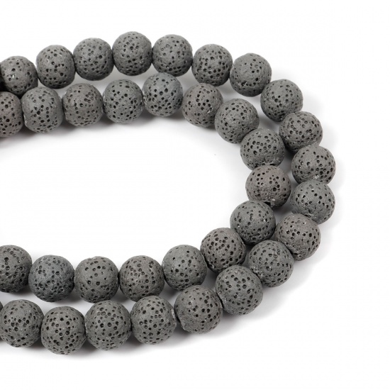 Picture of Lava Rock ( Natural ) Beads Round Gray About 10mm Dia., Hole: Approx 2.3mm, 40.5cm(16") long, 1 Strand (Approx 41 PCs/Strand)