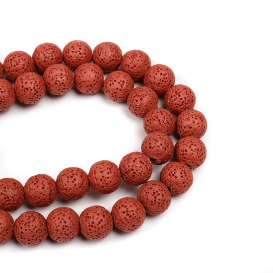 Immagine di Pietra Lavica ( Naturale ) Perline Tondo Marrone Rosso Come 12mm Dia., Foro: Circa 2.3mm, 38cm Lunghezza, 1 Filo (Circa 34 Pz/Treccia)