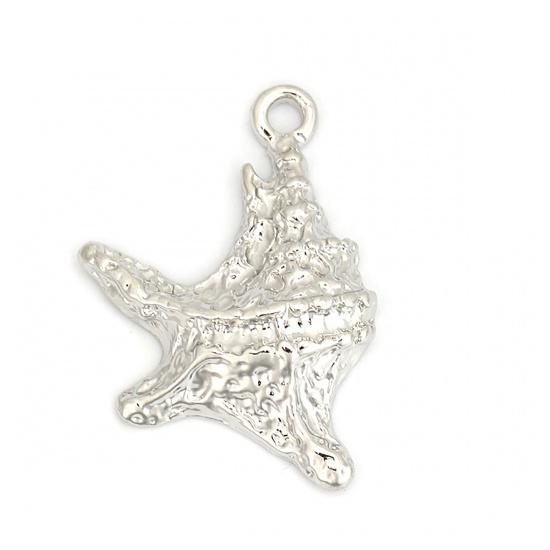 Picture of Zinc Based Alloy Ocean Jewelry Pendants Star Fish Silver Plated 34mm x 22mm, 5 PCs