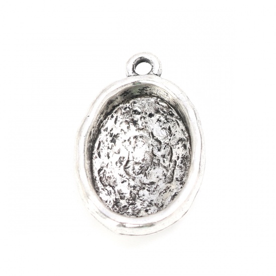 Picture of Zinc Based Alloy Cabochon Settings Charms Oval Antique Silver Color (Fits 18mmx13mm) 26mm x 17mm, 10 PCs