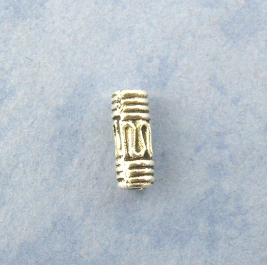 Bild von Zinklegierung Zwischenperlen Spacer Perlen Zylinder Antiksilber Muster Geschnitzt ca. 8mm x 3mm, Loch:ca. 1.7mm, 200 Stück