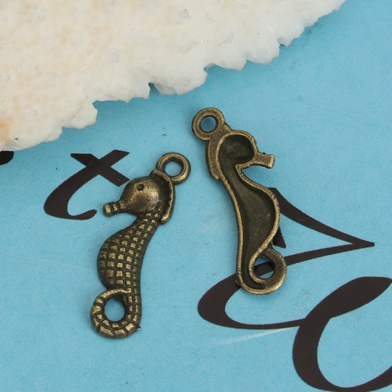Picture of Zinc Based Alloy Ocean Jewelry Charms Seahorse Animal Bronzed 23mm x 7.2mm, 100 PCs