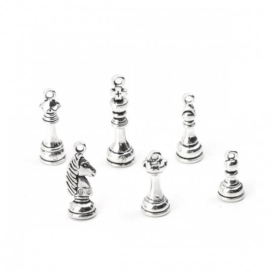 Picture of Zinc Based Alloy Charms Checkers Antique Silver Mixed 19mm x 7.4mm, 5 Sets