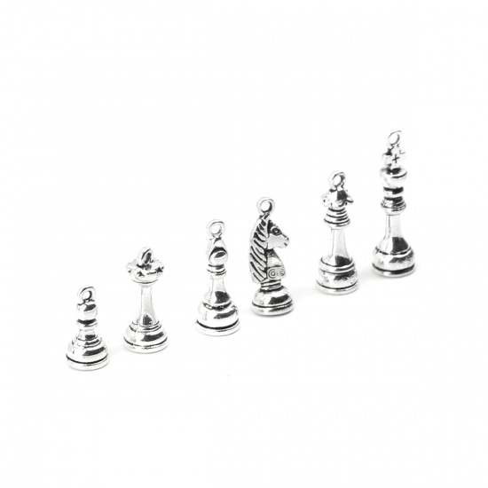 Picture of Zinc Based Alloy Charms Checkers Antique Silver Mixed 19mm x 7.4mm, 5 Sets