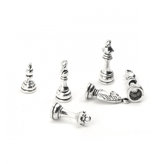 Picture of Zinc Based Alloy Charms Checkers Antique Silver Mixed 19mm x 7.4mm, 5 Sets