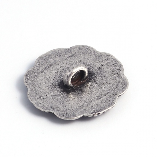 Bild von Zinklegierung Ösenknöpfe Einzeln Loch Blumen Antik Silber Gefüllt Herz Geschnitzt 20mm x 20mm, 10 Stück