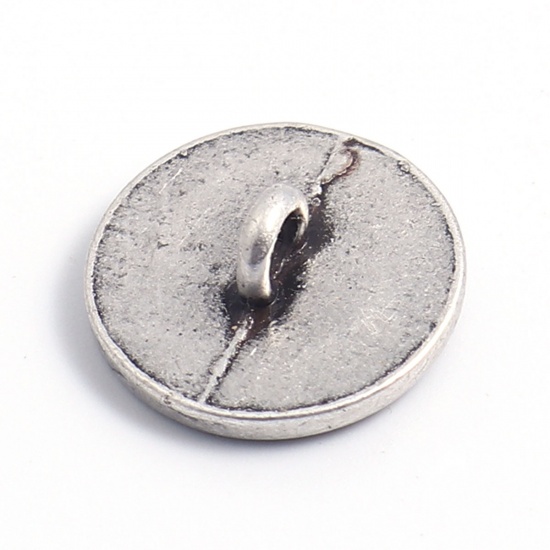 Bild von Zinklegierung Ösenknöpfe Einzeln Loch Rund Antik Silber Gefüllt Pferd Geschnitzt 15mm D., 10 Stück