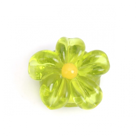 Image de Perles en Verre Style Japonais Fleur Vert-Fruit Pétale 17mm x 15mm, Trou: 2.6mm, 2 Pcs