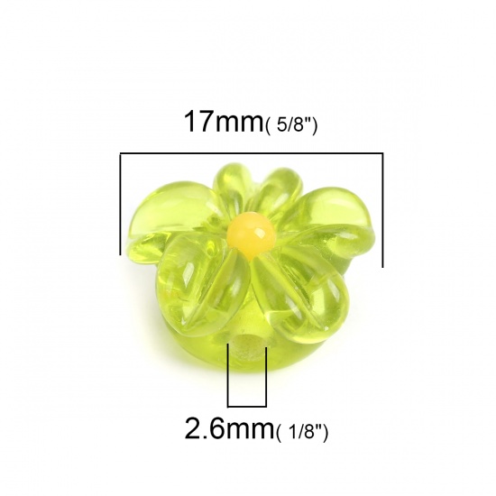 Image de Perles en Verre Style Japonais Fleur Vert-Fruit Pétale 17mm x 15mm, Trou: 2.6mm, 2 Pcs