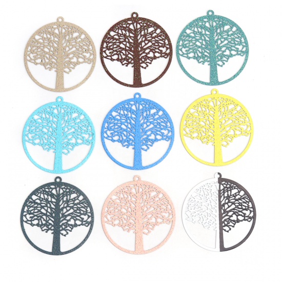 Picture of Brass Pendants French Gray Round Tree of Life Filigree Stamping 4.3cm x 4cm, 5 PCs                                                                                                                                                                            