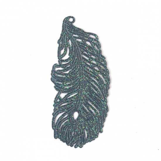 Picture of Brass Pendants Dark Green Feather Leaf Filigree Stamping 6cm x 2.7cm, 5 PCs                                                                                                                                                                                   
