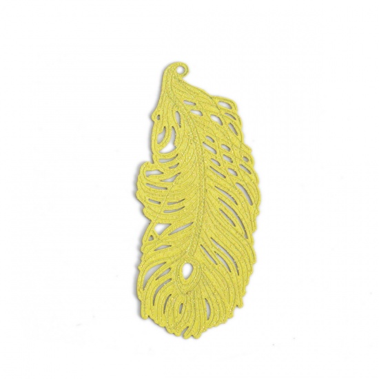 Picture of Brass Pendants Yellow Feather Leaf Filigree Stamping 6cm x 2.7cm, 5 PCs                                                                                                                                                                                       