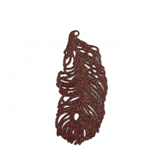 Picture of Brass Pendants Dark Red Feather Leaf Filigree Stamping 6cm x 2.7cm, 5 PCs                                                                                                                                                                                     