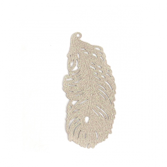 Picture of Brass Pendants French Gray Feather Leaf Filigree Stamping 6cm x 2.7cm, 5 PCs                                                                                                                                                                                  