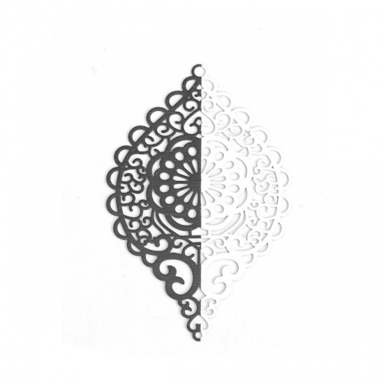 Picture of Brass Pendants Black & White Oval Heart Filigree Stamping 5.8cm x 3.7cm, 5 PCs                                                                                                                                                                                