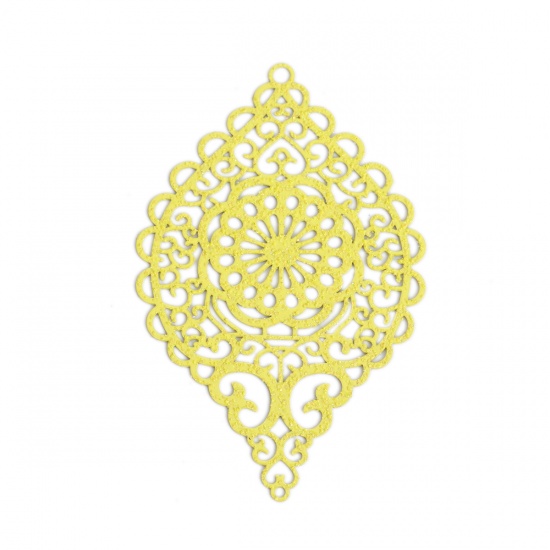 Picture of Brass Pendants Yellow Oval Heart Filigree Stamping 5.8cm x 3.7cm, 5 PCs                                                                                                                                                                                       