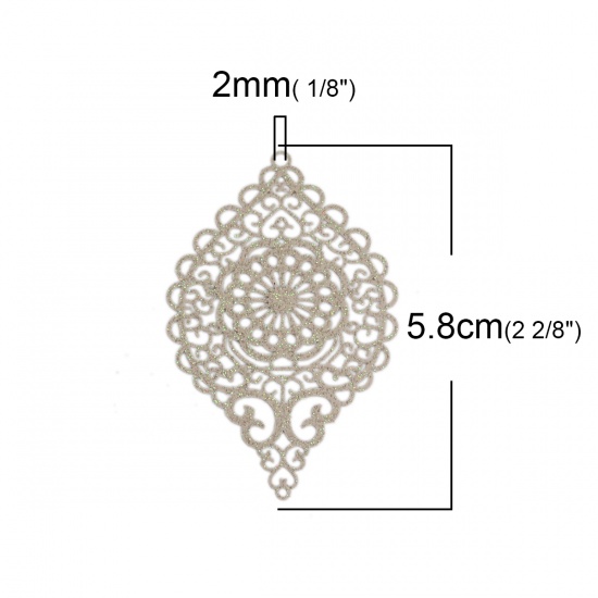 Picture of Brass Pendants French Gray Oval Heart Filigree Stamping 5.8cm x 3.7cm, 5 PCs                                                                                                                                                                                  