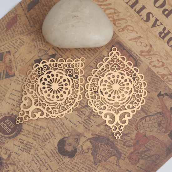 Picture of Brass Pendants KC Gold Plated Oval Heart Filigree Stamping 5.8cm x 3.7cm, 5 PCs                                                                                                                                                                               