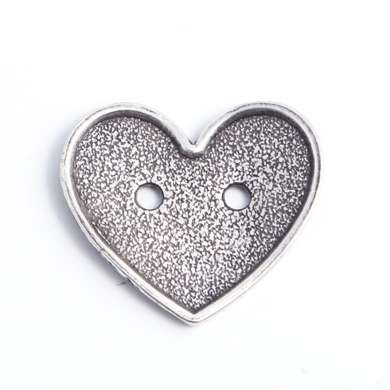 Picture of Zinc Based Alloy Sewing Buttons Two Holes Heart Antique Silver Color Filled 27mm x 24mm, 5 PCs