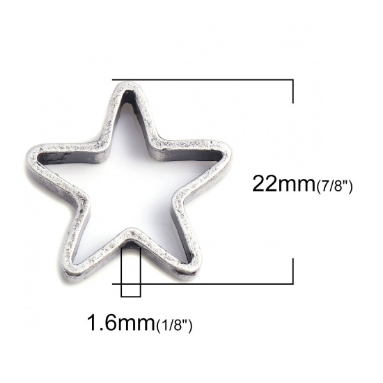 Picture of Zinc Based Alloy Beads Pentagram Star Antique Silver Filled Hollow 22mm x 21mm, Hole: Approx 1.6mm, 5 PCs