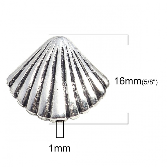 Picture of Zinc Based Alloy Ocean Jewelry Beads Shell Antique Silver 16mm x 14mm, Hole: Approx 1mm, 20 PCs