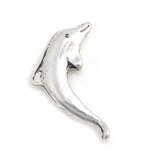 Picture of Zinc Based Alloy Ocean Jewelry Beads Dolphin Animal Antique Silver Color 18mm x 13mm, Hole: Approx 1.2mm, 50 PCs