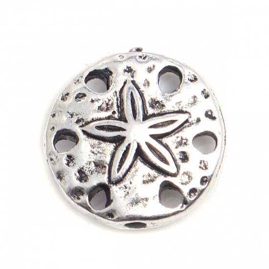 Picture of Zinc Based Alloy Ocean Jewelry Beads Round Antique Silver Color Star Fish About 15mm Dia., Hole: Approx 1.6mm, 20 PCs