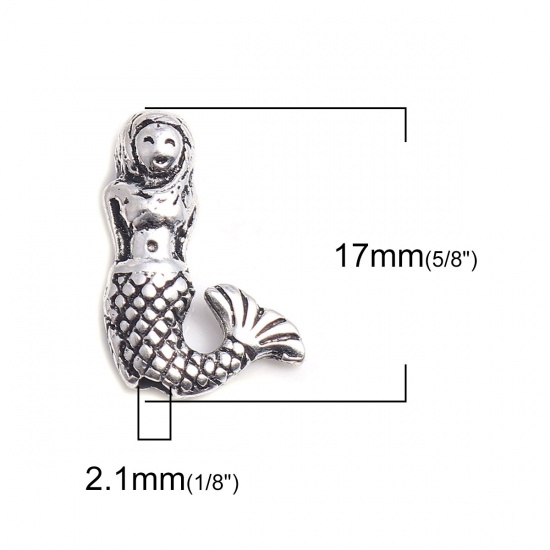 Immagine di Lega di Zinco Gioielli Oceanici Perline Sirena Pesce Argento Antico Circa 17mm x 13mm, Foro:Circa 2.1mm, 30 Pz