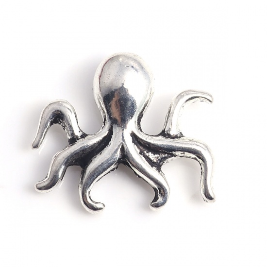 Picture of Zinc Based Alloy Ocean Jewelry Beads Octopus Antique Silver Color 16mm x 14mm, Hole: Approx 1.2mm, 30 PCs