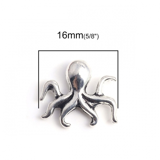 Immagine di Lega di Zinco Gioielli Oceanici Perline Polpo Argento Antico Circa 16mm x 14mm, Foro:Circa 1.2mm, 30 Pz