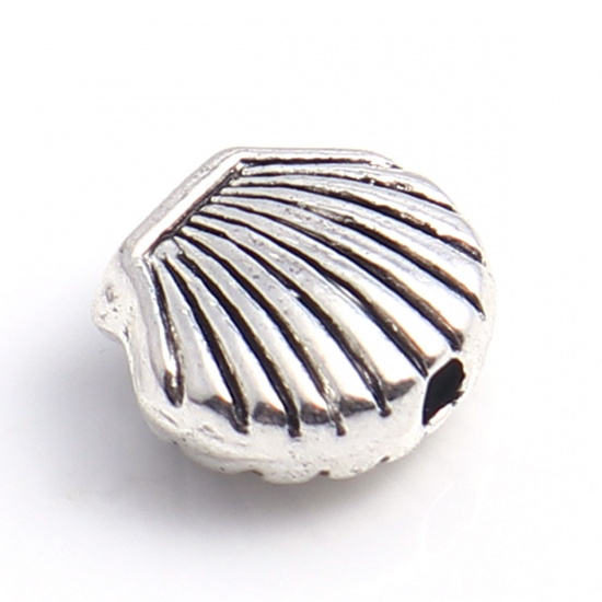 Immagine di Lega di Zinco Gioielli Oceanici Perline Conchiglia Argento Antico Circa 9mm x 8mm, Foro:Circa 1.5mm, 100 Pz