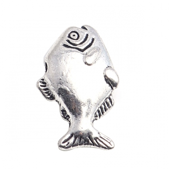 Immagine di Lega di Zinco Gioielli Oceanici Perline Pesce Argento Antico Circa 16mm x 10mm, Foro:Circa 1.8mm, 50 Pz