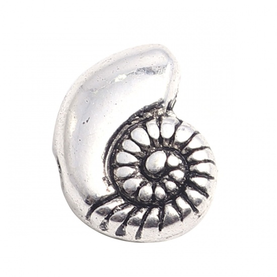 Immagine di Lega di Zinco Gioielli Oceanici Perline Conchiglia Argento Antico Circa 11mm x 8mm, Foro:Circa 1.8mm, 50 Pz